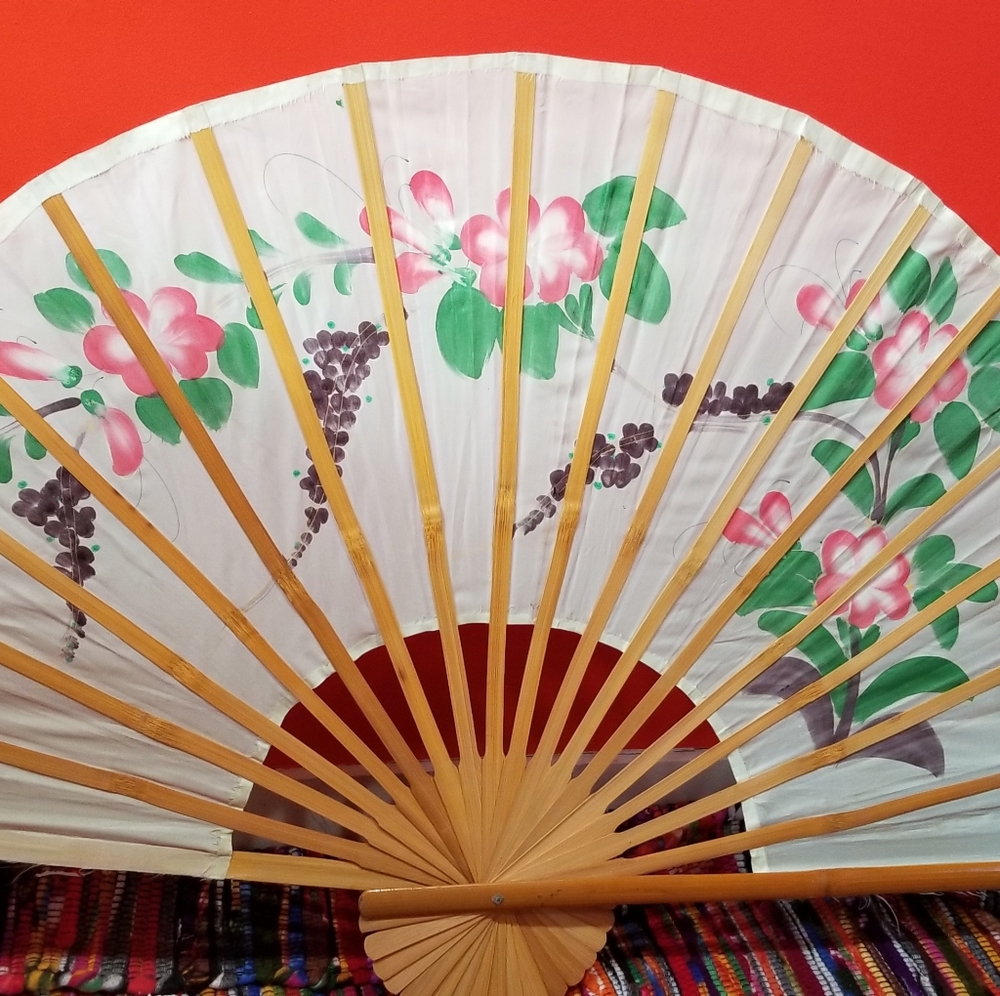 Vintage Hand Painted Wooden Fan